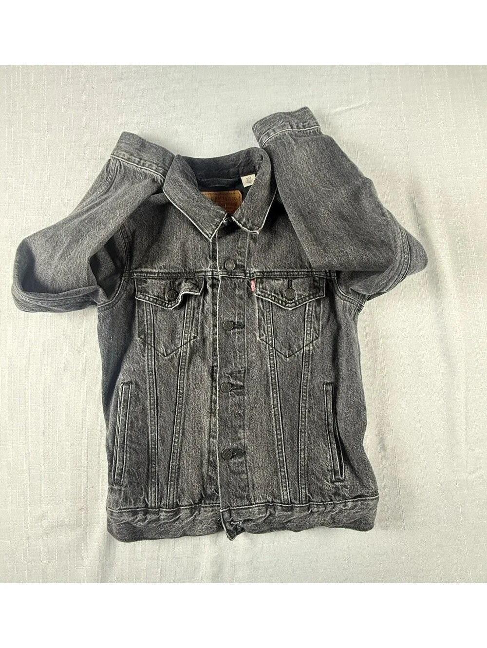 Levis Black Denim Trucker Jacket Mens Small Button Front Cotton Jean Jacket USA